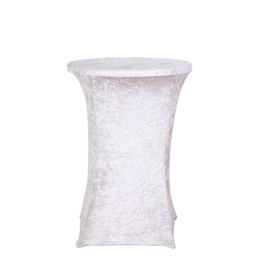 Crushed Velvet Spandex 30" Round Cocktail Table Cover White Smooth Highboy Tablecloth - Bell Racket Store