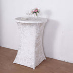 Crushed Velvet Spandex 30" Round Cocktail Table Cover White Smooth Highboy Tablecloth - Bell Racket Store