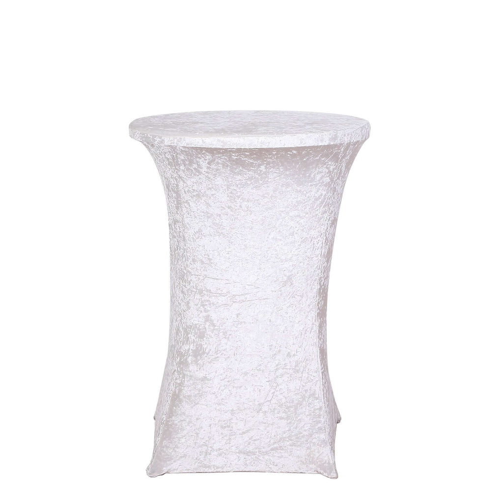 Crushed Velvet Spandex 30" Round Cocktail Table Cover White Smooth Highboy Tablecloth - Bell Racket Store