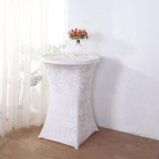 Crushed Velvet Spandex 30" Round Cocktail Table Cover White Smooth Highboy Tablecloth - Bell Racket Store