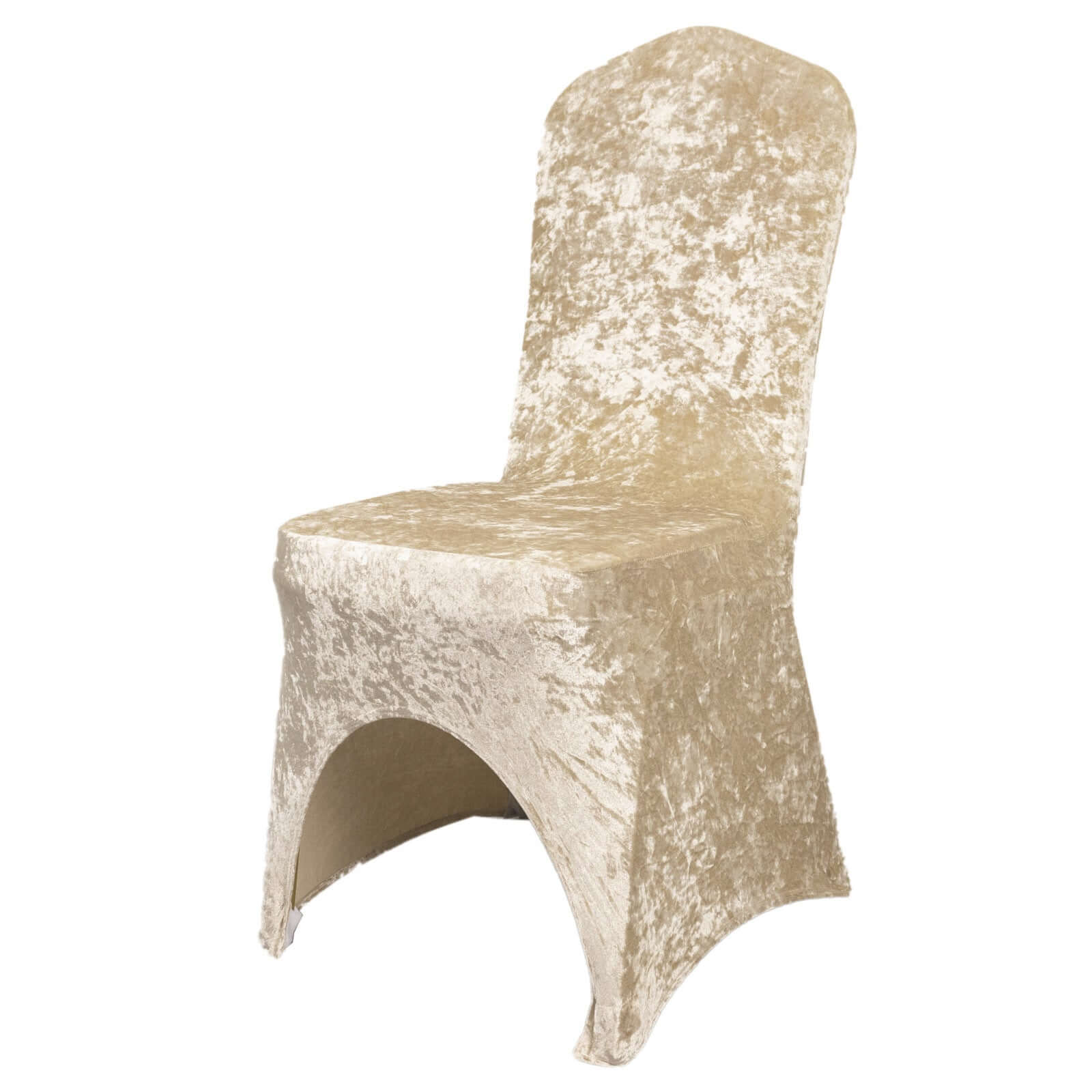 Crushed Velvet Spandex Banquet Chair Cover Fitted Slipcover Beige - Stretch 190GSM Slipcover with Foot Pockets - Bell Racket Store