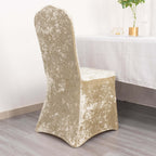 Crushed Velvet Spandex Banquet Chair Cover Fitted Slipcover Beige - Stretch 190GSM Slipcover with Foot Pockets - Bell Racket Store