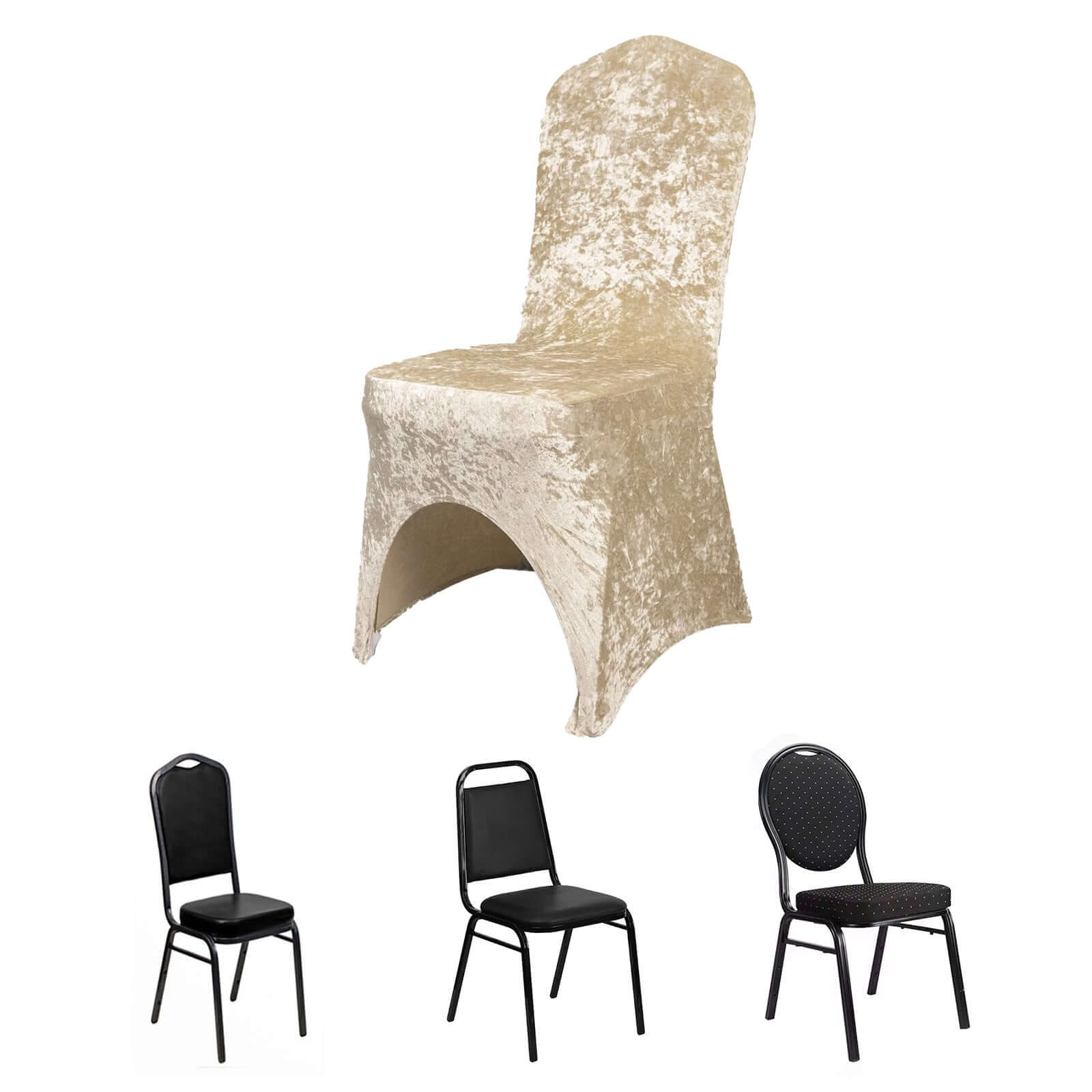 Crushed Velvet Spandex Banquet Chair Cover Fitted Slipcover Beige - Stretch 190GSM Slipcover with Foot Pockets - Bell Racket Store