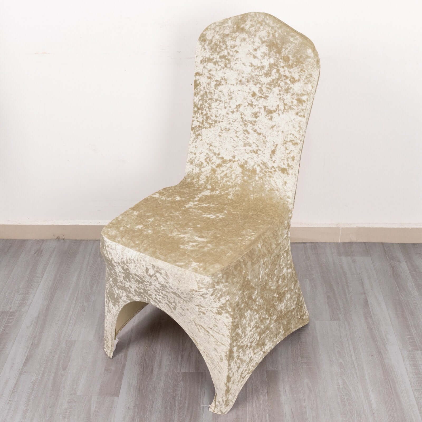 Crushed Velvet Spandex Banquet Chair Cover Fitted Slipcover Beige - Stretch 190GSM Slipcover with Foot Pockets - Bell Racket Store