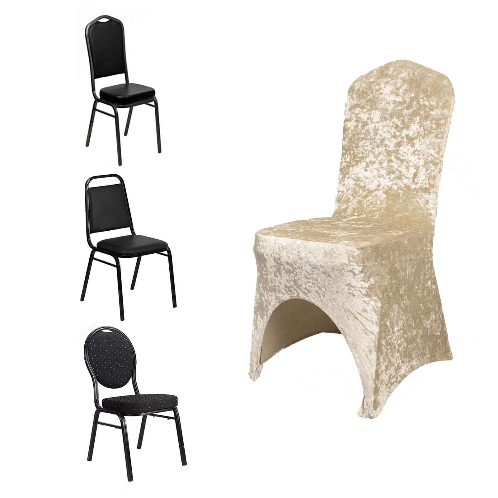 Crushed Velvet Spandex Banquet Chair Cover Fitted Slipcover Beige - Stretch 190GSM Slipcover with Foot Pockets - Bell Racket Store