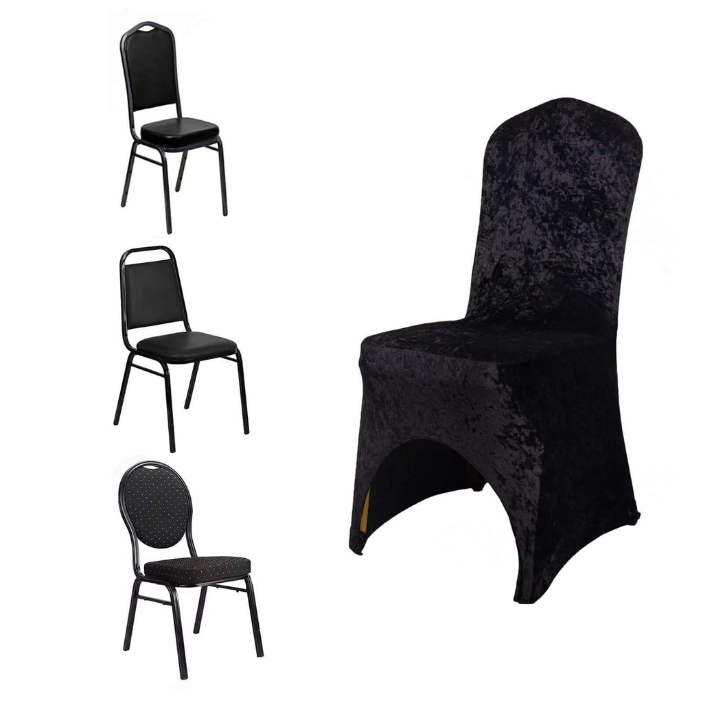 Crushed Velvet Spandex Banquet Chair Cover Fitted Slipcover Black - Stretch 190GSM Slipcover with Foot Pockets - Bell Racket Store