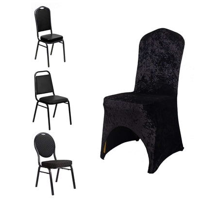 Crushed Velvet Spandex Banquet Chair Cover Fitted Slipcover Black - Stretch 190GSM Slipcover with Foot Pockets - Bell Racket Store