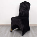 Crushed Velvet Spandex Banquet Chair Cover Fitted Slipcover Black - Stretch 190GSM Slipcover with Foot Pockets - Bell Racket Store