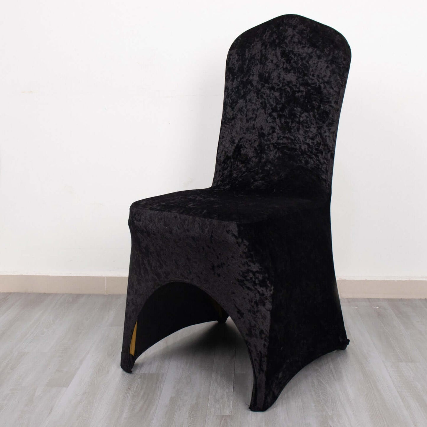 Crushed Velvet Spandex Banquet Chair Cover Fitted Slipcover Black - Stretch 190GSM Slipcover with Foot Pockets - Bell Racket Store