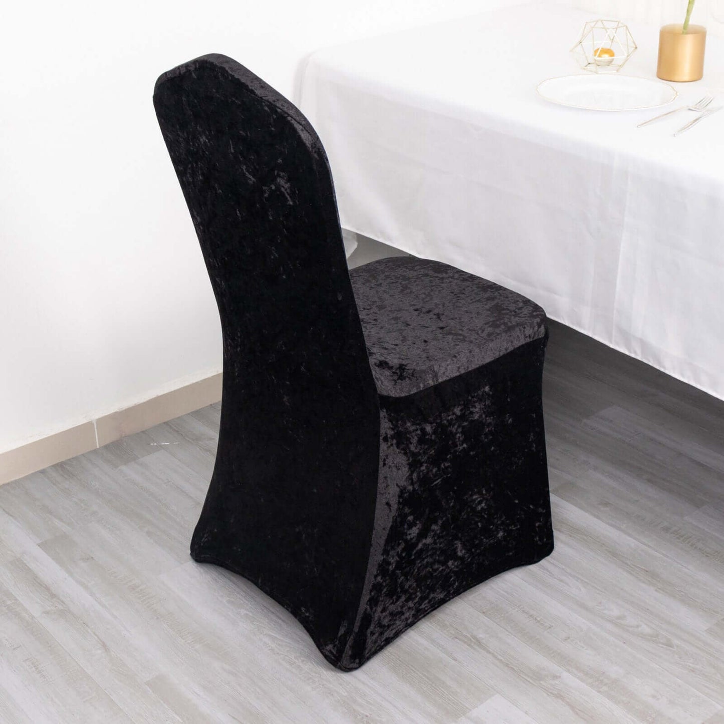 Crushed Velvet Spandex Banquet Chair Cover Fitted Slipcover Black - Stretch 190GSM Slipcover with Foot Pockets - Bell Racket Store