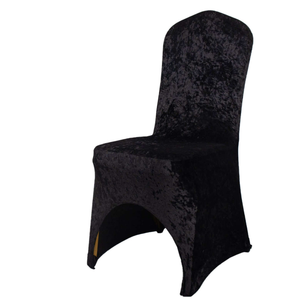 Crushed Velvet Spandex Banquet Chair Cover Fitted Slipcover Black - Stretch 190GSM Slipcover with Foot Pockets - Bell Racket Store