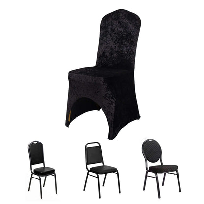 Crushed Velvet Spandex Banquet Chair Cover Fitted Slipcover Black - Stretch 190GSM Slipcover with Foot Pockets - Bell Racket Store