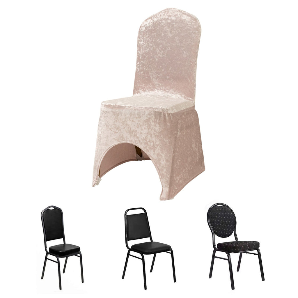 Crushed Velvet Spandex Banquet Chair Cover Fitted Slipcover Blush - Stretch 190GSM Slipcover with Foot Pockets - Bell Racket Store