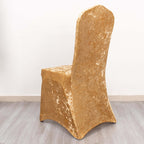 Crushed Velvet Spandex Banquet Chair Cover Fitted Slipcover Champagne - Stretch 190GSM Slipcover with Foot Pockets - Bell Racket Store
