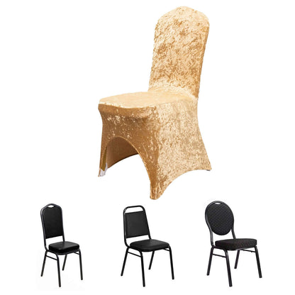Crushed Velvet Spandex Banquet Chair Cover Fitted Slipcover Champagne - Stretch 190GSM Slipcover with Foot Pockets - Bell Racket Store