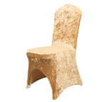 Crushed Velvet Spandex Banquet Chair Cover Fitted Slipcover Champagne - Stretch 190GSM Slipcover with Foot Pockets - Bell Racket Store