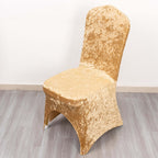 Crushed Velvet Spandex Banquet Chair Cover Fitted Slipcover Champagne - Stretch 190GSM Slipcover with Foot Pockets - Bell Racket Store