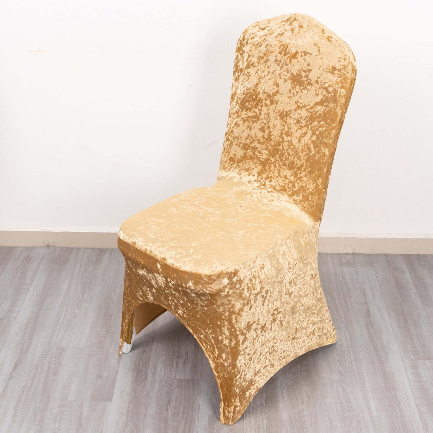 Crushed Velvet Spandex Banquet Chair Cover Fitted Slipcover Champagne - Stretch 190GSM Slipcover with Foot Pockets - Bell Racket Store