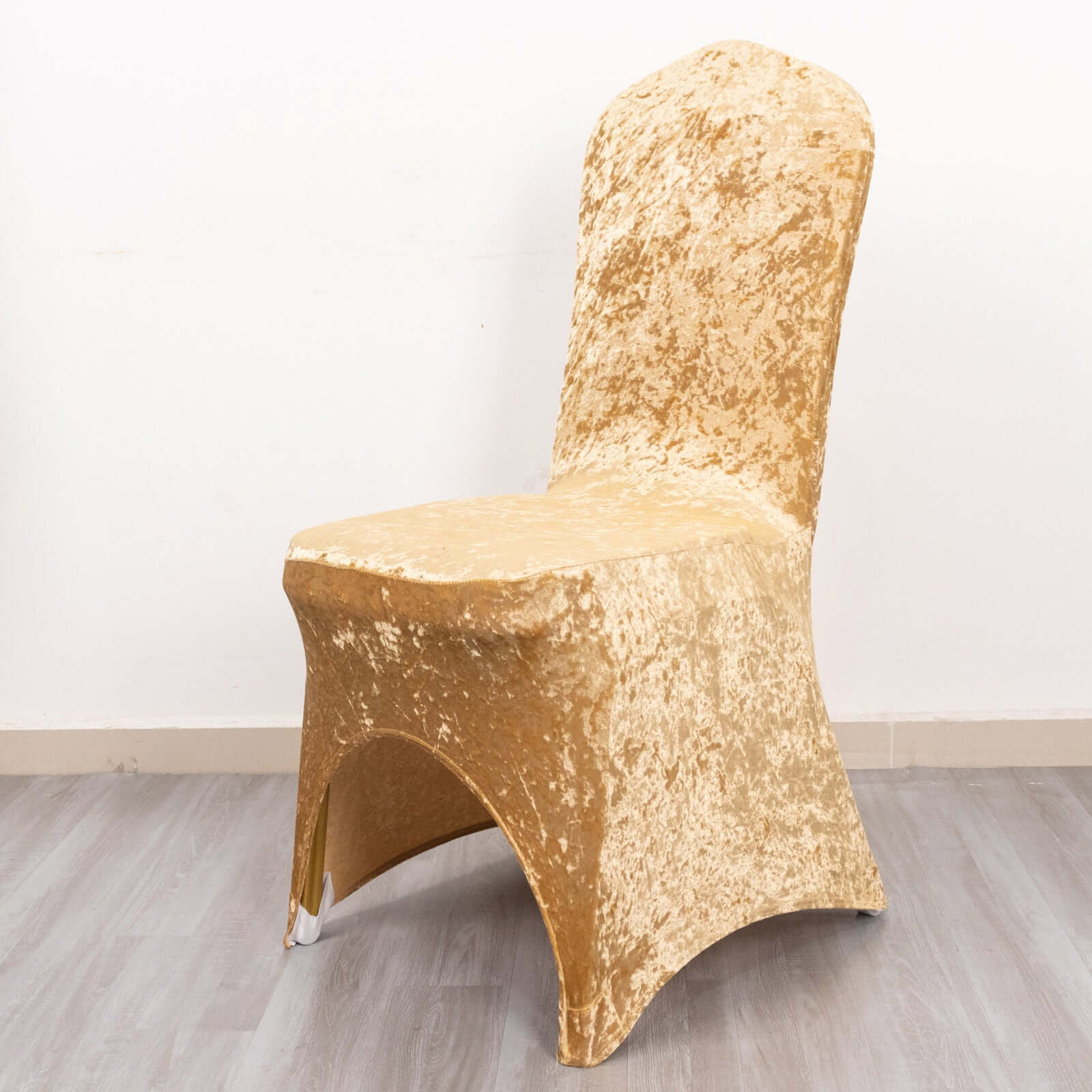 Crushed Velvet Spandex Banquet Chair Cover Fitted Slipcover Champagne - Stretch 190GSM Slipcover with Foot Pockets - Bell Racket Store