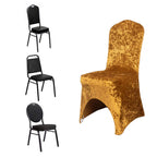 Crushed Velvet Spandex Banquet Chair Cover Fitted Slipcover Gold - Stretch 190GSM Slipcover with Foot Pockets - Bell Racket Store
