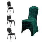 Crushed Velvet Spandex Banquet Chair Cover Fitted Slipcover Hunter Emerald Green - Stretch 190GSM Slipcover with Foot Pockets - Bell Racket Store