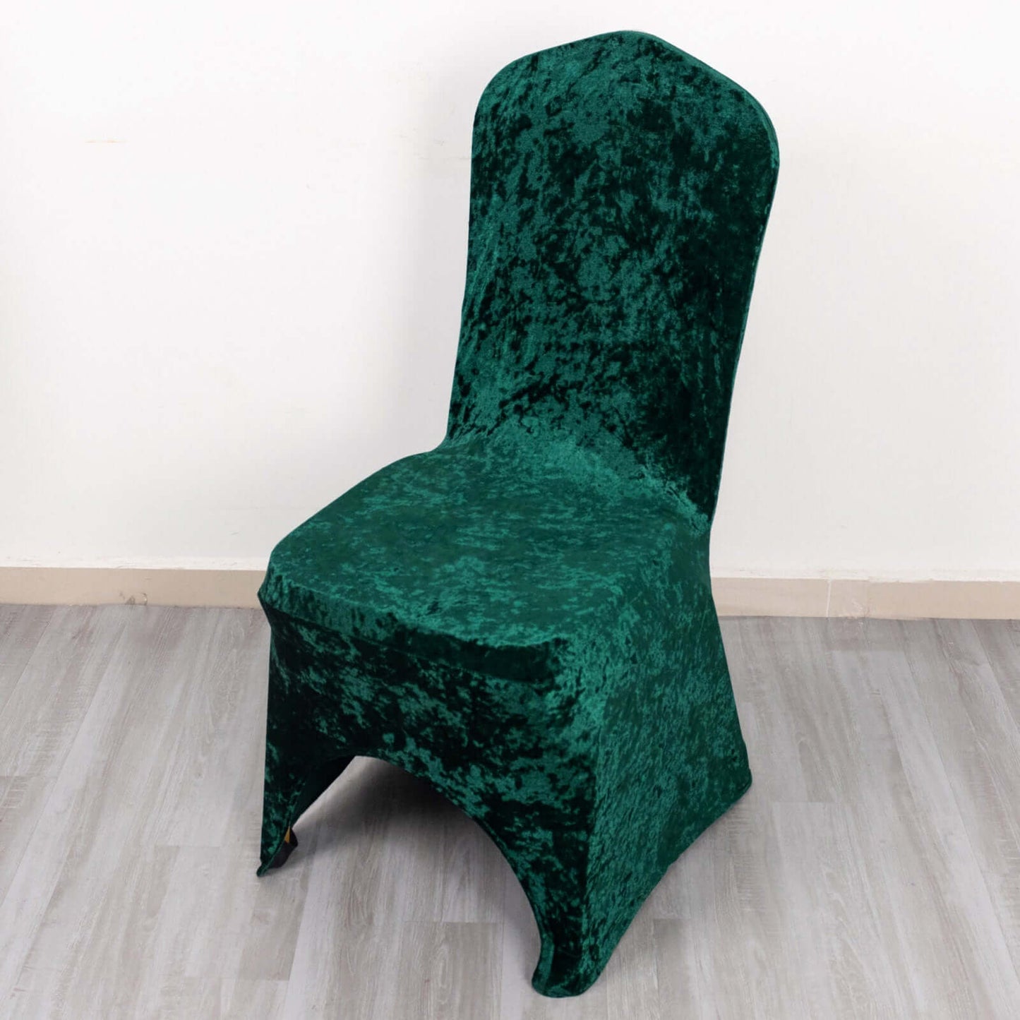 Crushed Velvet Spandex Banquet Chair Cover Fitted Slipcover Hunter Emerald Green - Stretch 190GSM Slipcover with Foot Pockets - Bell Racket Store