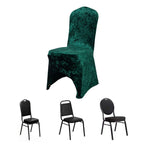 Crushed Velvet Spandex Banquet Chair Cover Fitted Slipcover Hunter Emerald Green - Stretch 190GSM Slipcover with Foot Pockets - Bell Racket Store