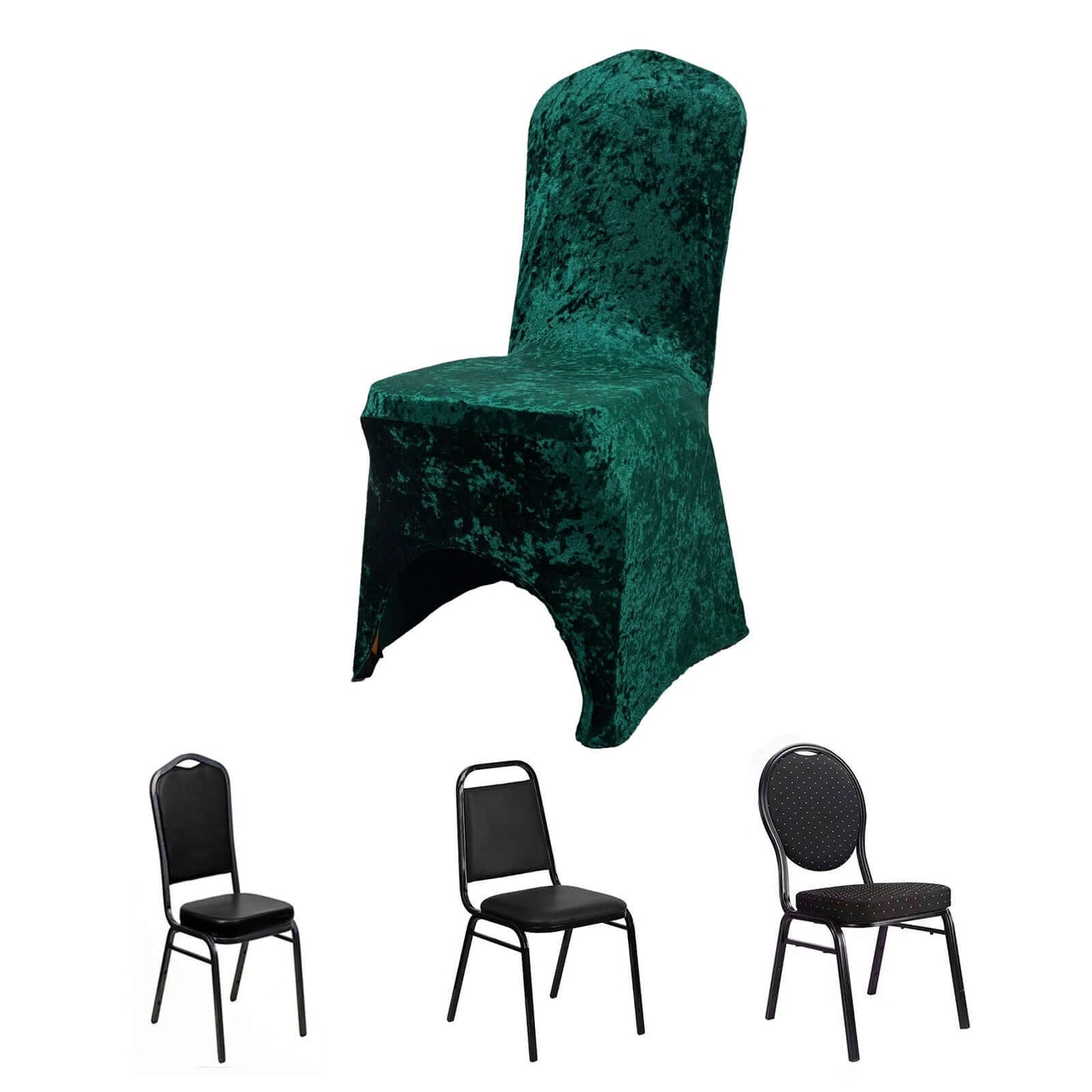 Crushed Velvet Spandex Banquet Chair Cover Fitted Slipcover Hunter Emerald Green - Stretch 190GSM Slipcover with Foot Pockets - Bell Racket Store