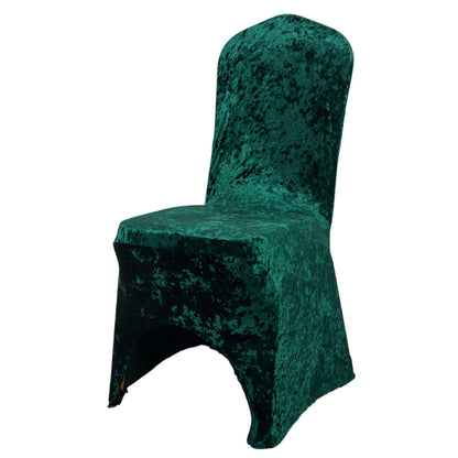 Crushed Velvet Spandex Banquet Chair Cover Fitted Slipcover Hunter Emerald Green - Stretch 190GSM Slipcover with Foot Pockets - Bell Racket Store