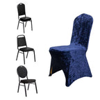 Crushed Velvet Spandex Banquet Chair Cover Fitted Slipcover Navy Blue - Stretch 190GSM Slipcover with Foot Pockets - Bell Racket Store