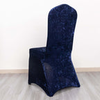 Crushed Velvet Spandex Banquet Chair Cover Fitted Slipcover Navy Blue - Stretch 190GSM Slipcover with Foot Pockets - Bell Racket Store