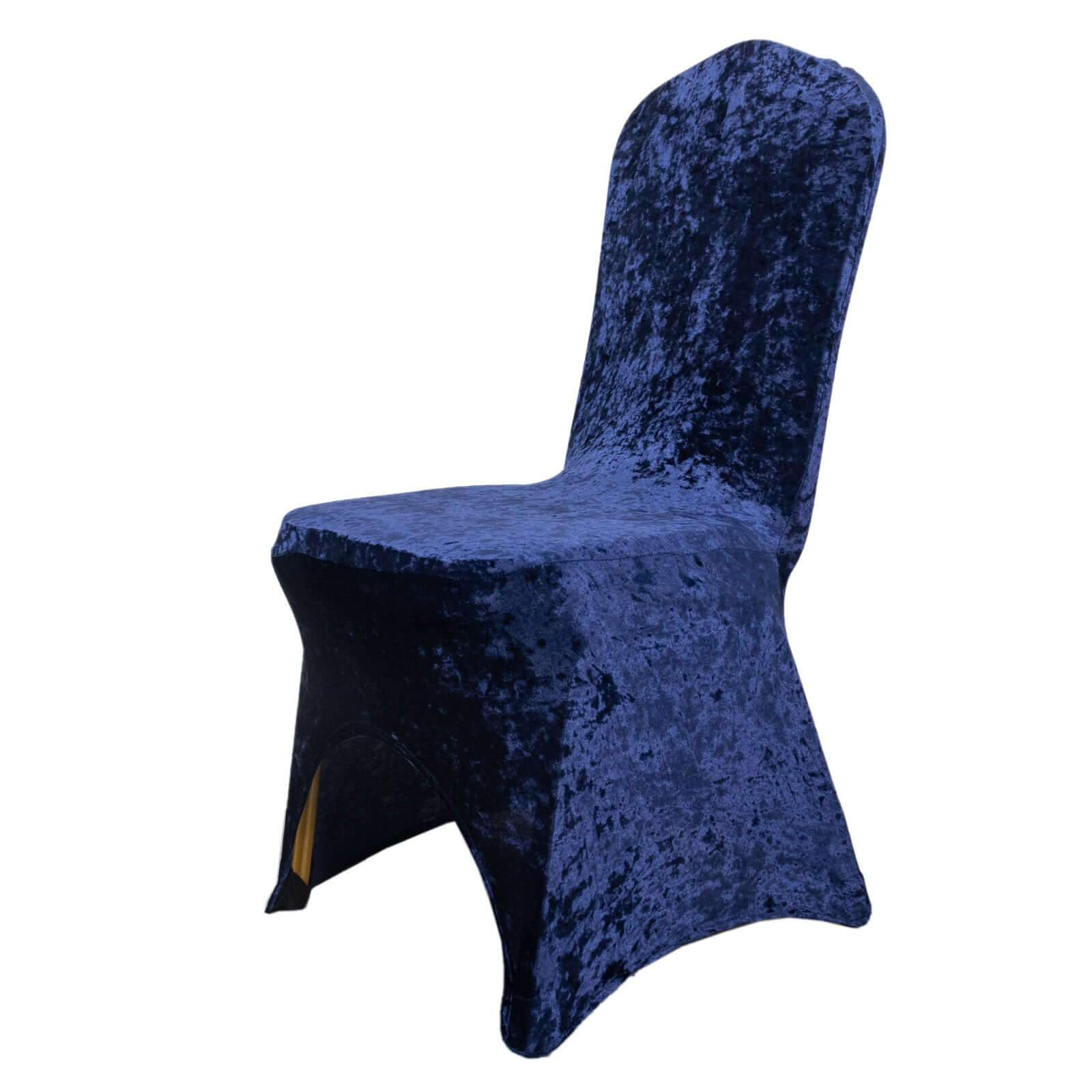 Crushed Velvet Spandex Banquet Chair Cover Fitted Slipcover Navy Blue - Stretch 190GSM Slipcover with Foot Pockets - Bell Racket Store