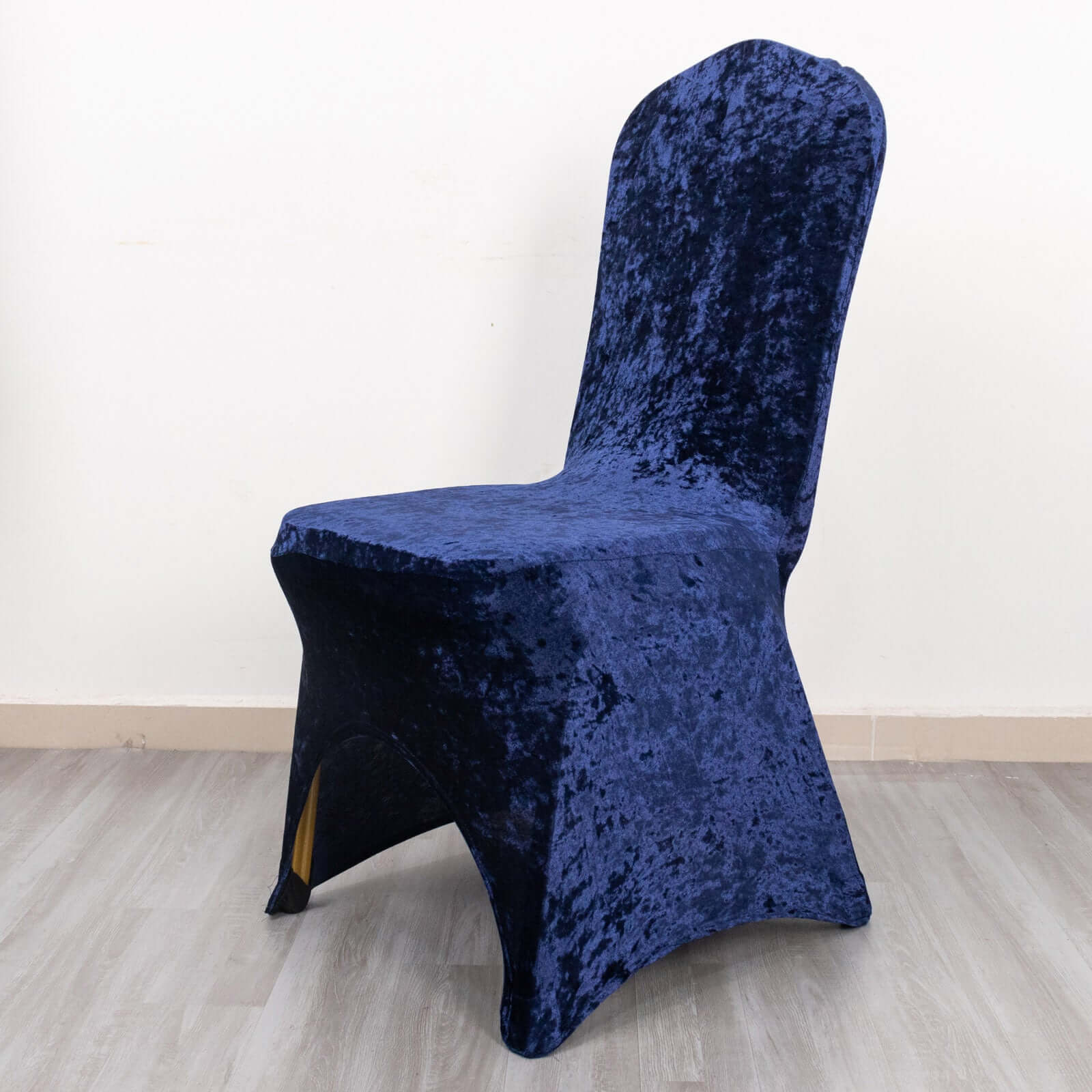 Crushed Velvet Spandex Banquet Chair Cover Fitted Slipcover Navy Blue - Stretch 190GSM Slipcover with Foot Pockets - Bell Racket Store