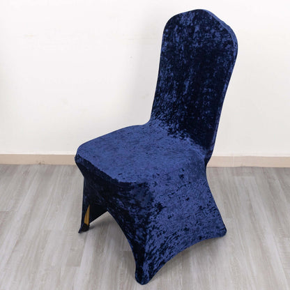 Crushed Velvet Spandex Banquet Chair Cover Fitted Slipcover Navy Blue - Stretch 190GSM Slipcover with Foot Pockets - Bell Racket Store