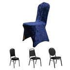 Crushed Velvet Spandex Banquet Chair Cover Fitted Slipcover Navy Blue - Stretch 190GSM Slipcover with Foot Pockets - Bell Racket Store