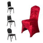 Crushed Velvet Spandex Banquet Chair Cover Fitted Slipcover Red - Stretch 190GSM Slipcover with Foot Pockets - Bell Racket Store
