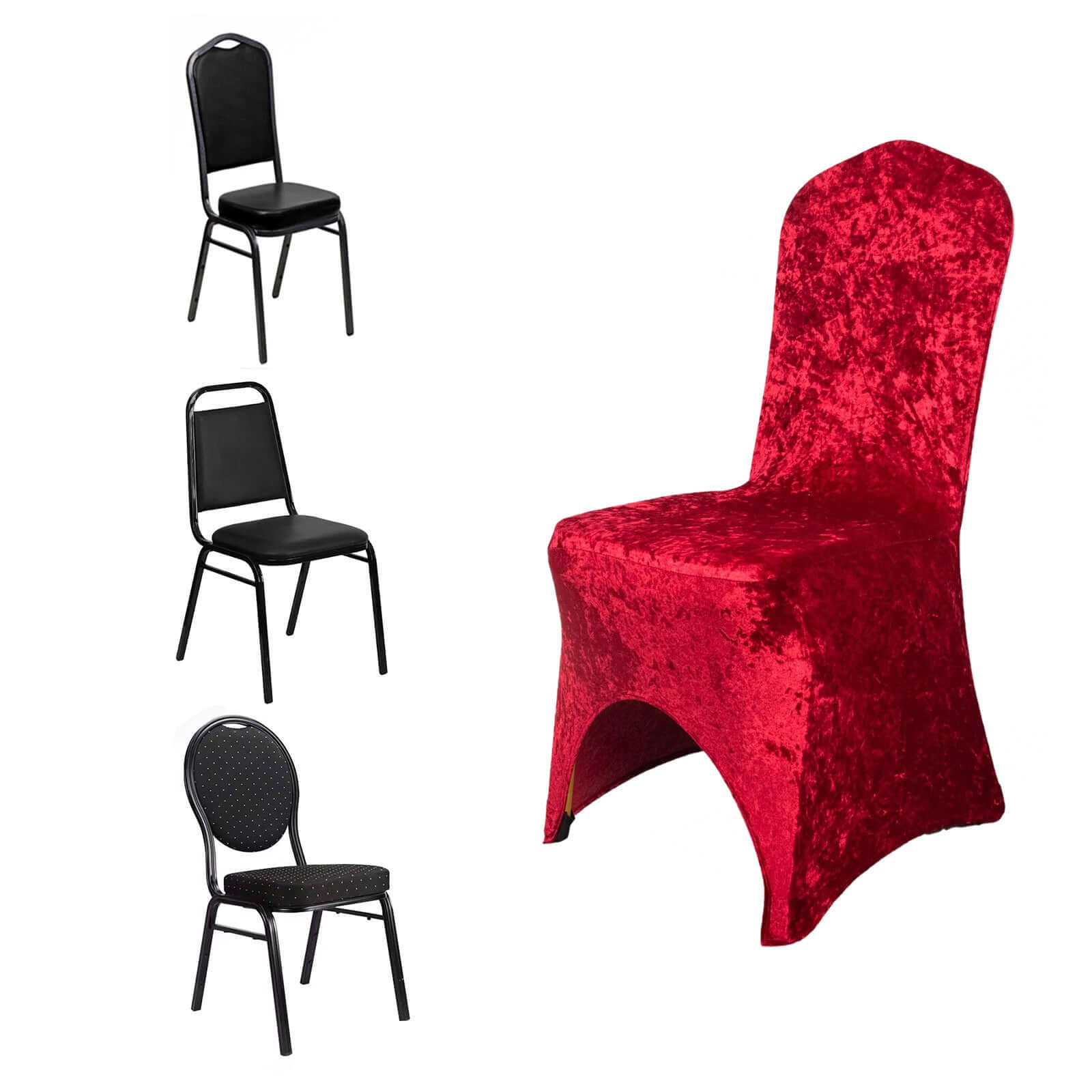 Crushed Velvet Spandex Banquet Chair Cover Fitted Slipcover Red - Stretch 190GSM Slipcover with Foot Pockets - Bell Racket Store