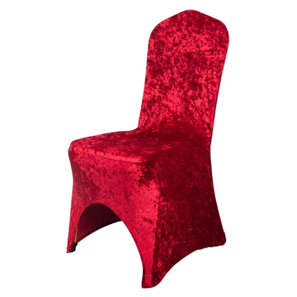 Crushed Velvet Spandex Banquet Chair Cover Fitted Slipcover Red - Stretch 190GSM Slipcover with Foot Pockets - Bell Racket Store