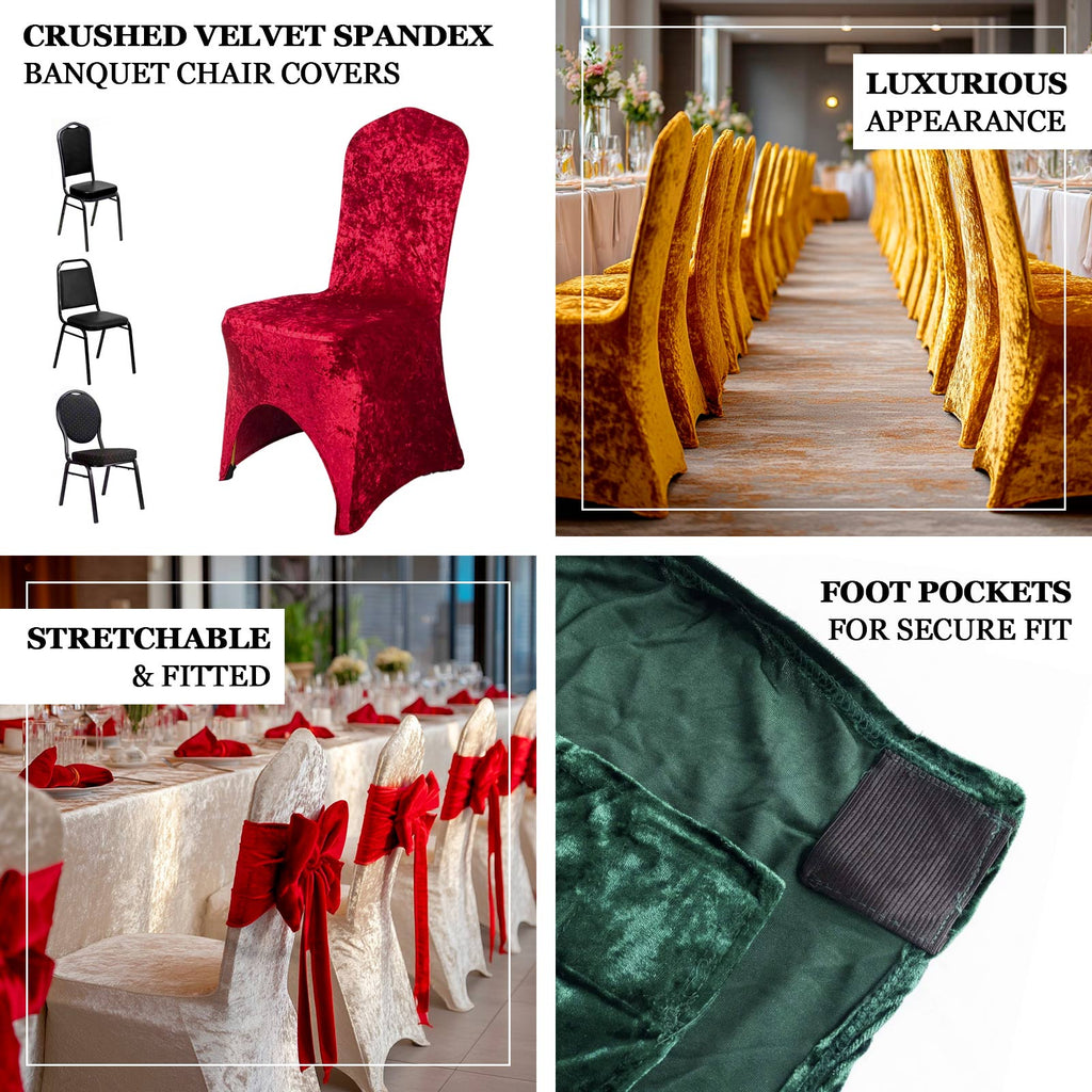 Crushed Velvet Spandex Banquet Chair Cover Fitted Slipcover Red - Stretch 190GSM Slipcover with Foot Pockets - Bell Racket Store