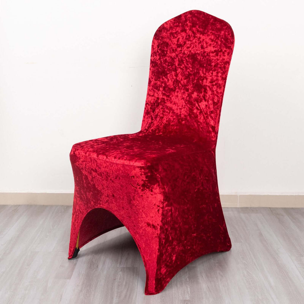 Crushed Velvet Spandex Banquet Chair Cover Fitted Slipcover Red - Stretch 190GSM Slipcover with Foot Pockets - Bell Racket Store