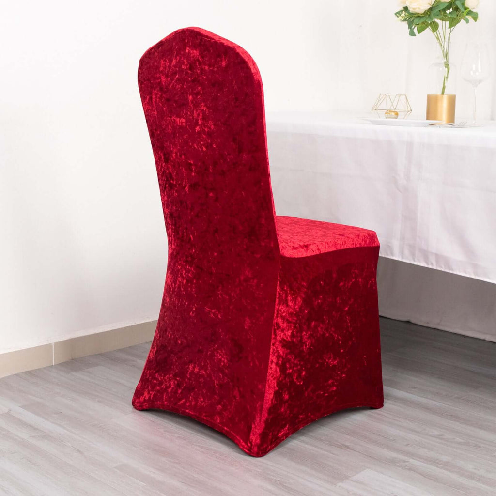 Crushed Velvet Spandex Banquet Chair Cover Fitted Slipcover Red - Stretch 190GSM Slipcover with Foot Pockets - Bell Racket Store