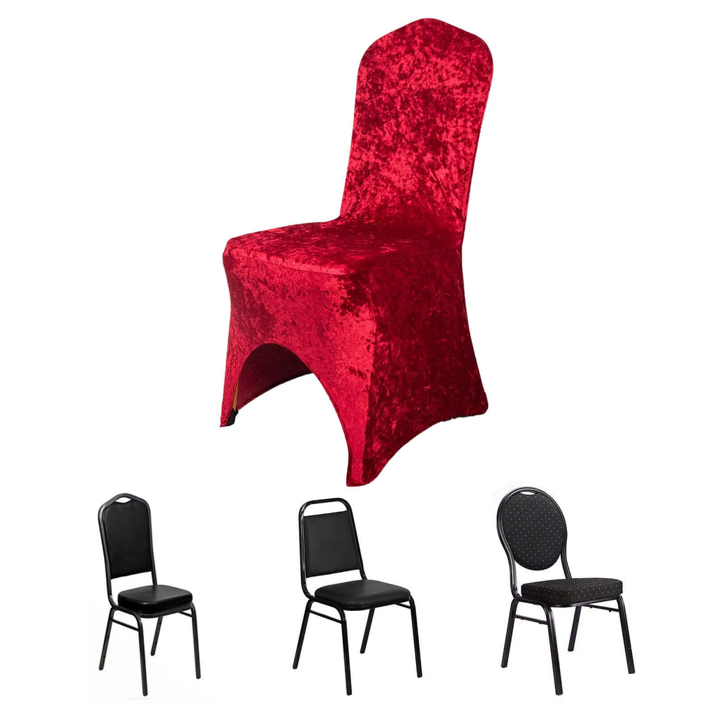 Crushed Velvet Spandex Banquet Chair Cover Fitted Slipcover Red - Stretch 190GSM Slipcover with Foot Pockets - Bell Racket Store