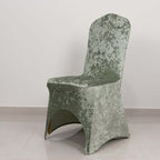Crushed Velvet Spandex Banquet Chair Cover Fitted Slipcover Sage Green - Stretch 190GSM Slipcover with Foot Pockets - Bell Racket Store