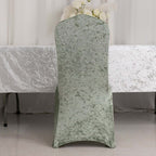 Crushed Velvet Spandex Banquet Chair Cover Fitted Slipcover Sage Green - Stretch 190GSM Slipcover with Foot Pockets - Bell Racket Store