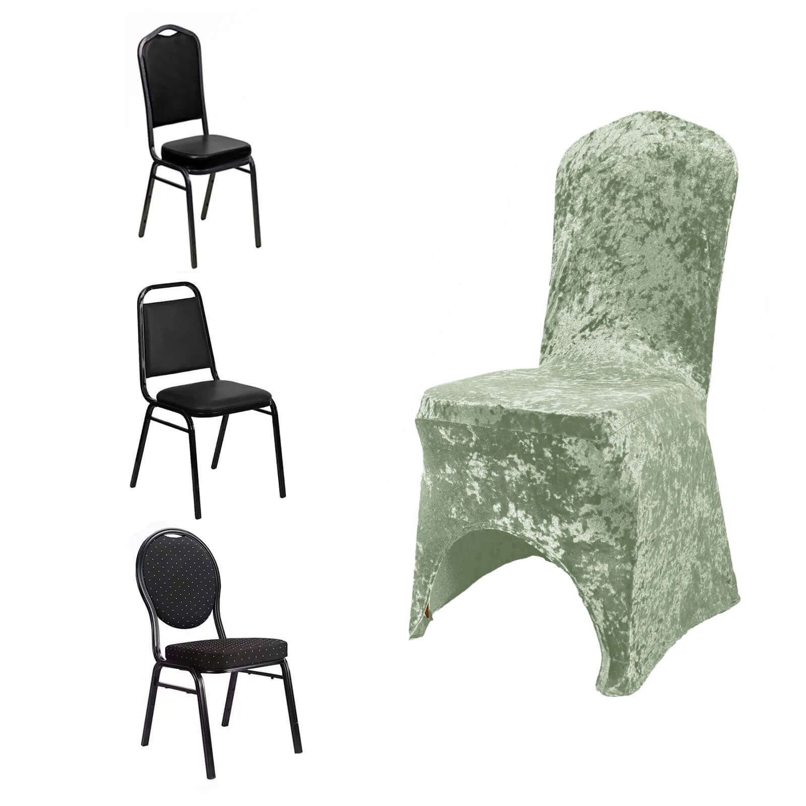 Crushed Velvet Spandex Banquet Chair Cover Fitted Slipcover Sage Green - Stretch 190GSM Slipcover with Foot Pockets - Bell Racket Store