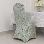 Crushed Velvet Spandex Banquet Chair Cover Fitted Slipcover Sage Green - Stretch 190GSM Slipcover with Foot Pockets - Bell Racket Store