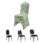 Crushed Velvet Spandex Banquet Chair Cover Fitted Slipcover Sage Green - Stretch 190GSM Slipcover with Foot Pockets - Bell Racket Store