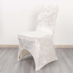Crushed Velvet Spandex Banquet Chair Cover Fitted Slipcover White - Stretch 190GSM Slipcover with Foot Pockets for Weddings & Events - Bell Racket Store