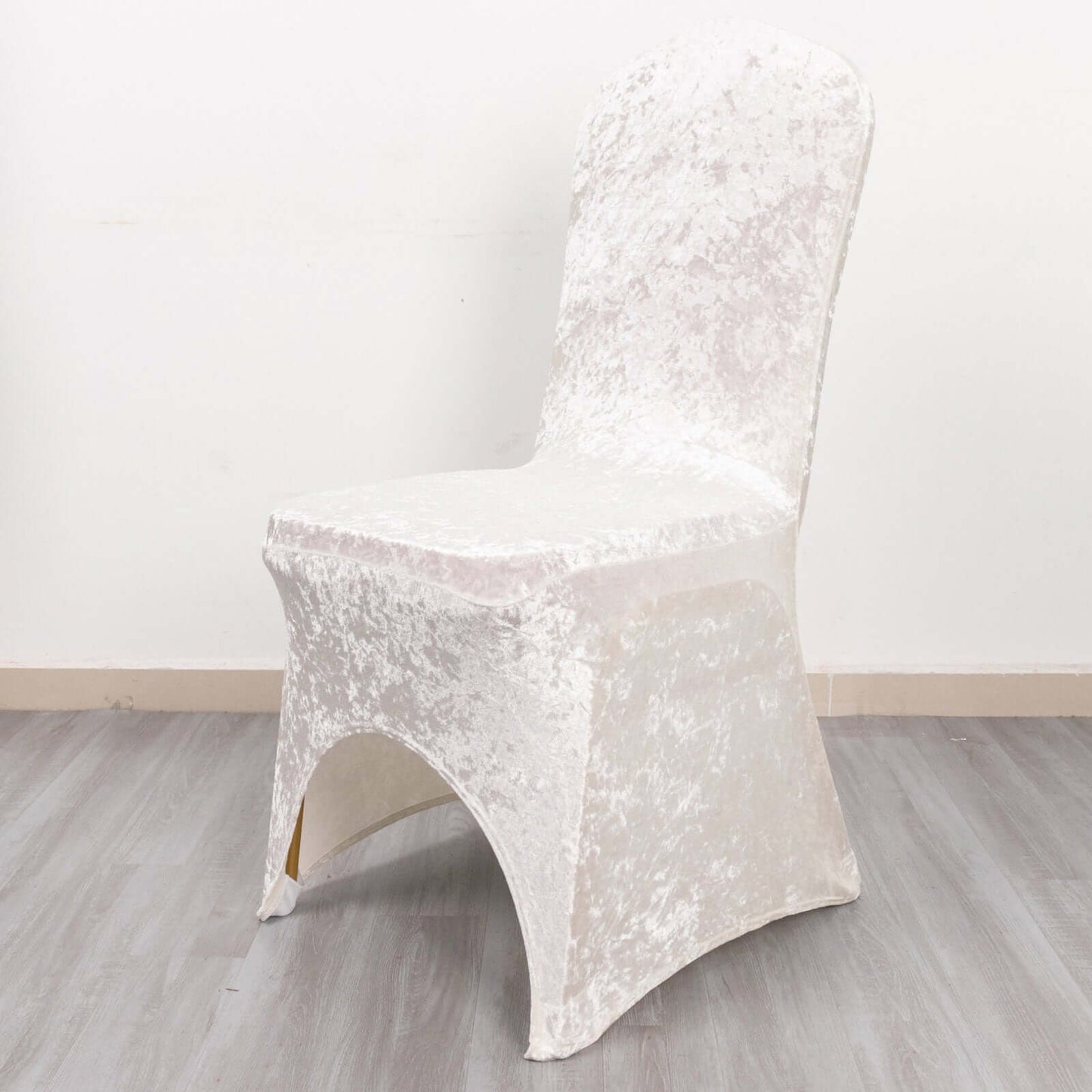 Crushed Velvet Spandex Banquet Chair Cover Fitted Slipcover White - Stretch 190GSM Slipcover with Foot Pockets for Weddings & Events - Bell Racket Store