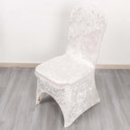 Crushed Velvet Spandex Banquet Chair Cover Fitted Slipcover White - Stretch 190GSM Slipcover with Foot Pockets for Weddings & Events - Bell Racket Store